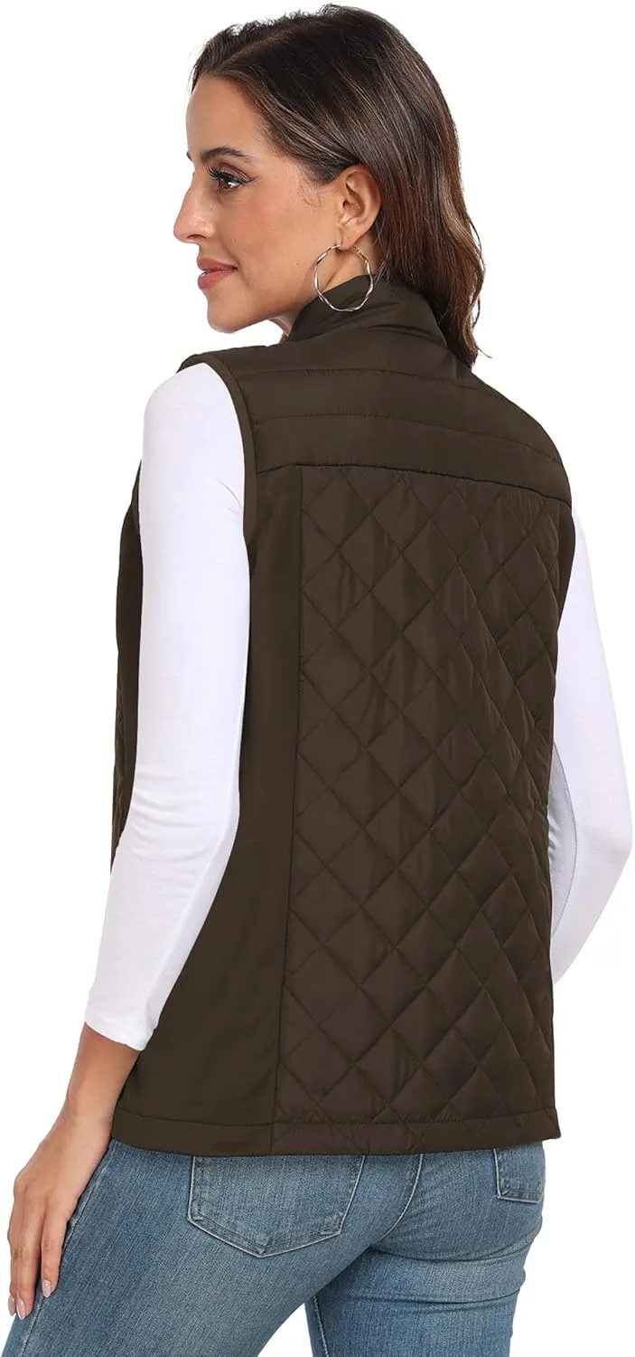 Womens Vest Tops Sleeveless Quilted Outerwear Jackets Stand Collar Zip up Lightweight Vests Fall Outfits HH24074