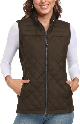 Womens Vest Tops Sleeveless Quilted Outerwear Jackets Stand Collar Zip up Lightweight Vests Fall Outfits HH24074