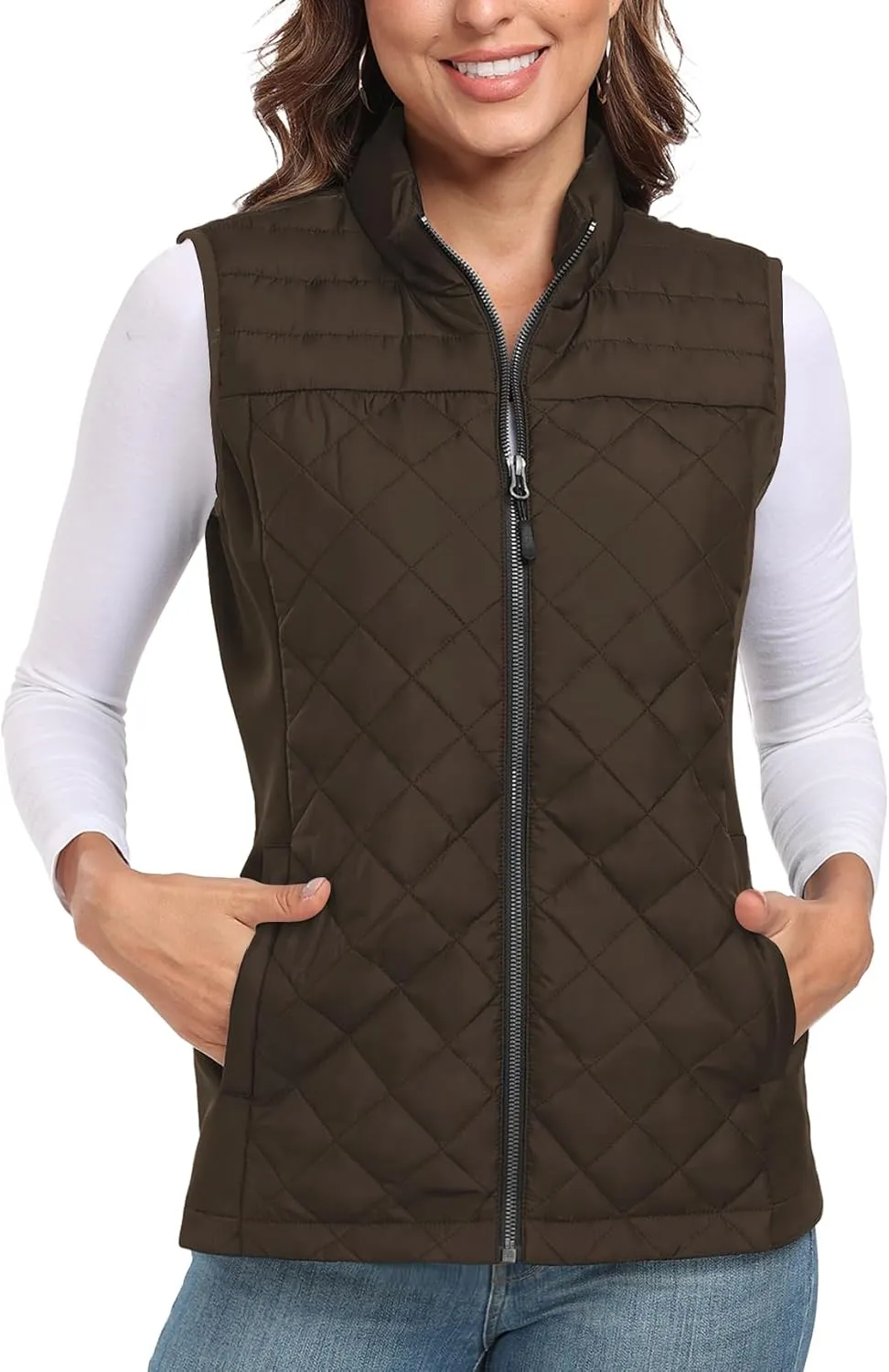 Womens Vest Tops Sleeveless Quilted Outerwear Jackets Stand Collar Zip up Lightweight Vests Fall Outfits HH24074