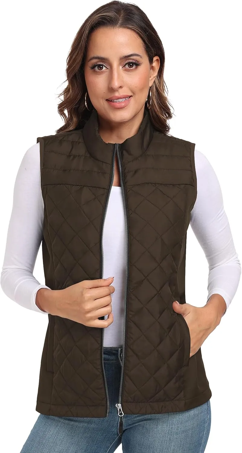 Womens Vest Tops Sleeveless Quilted Outerwear Jackets Stand Collar Zip up Lightweight Vests Fall Outfits HH24074
