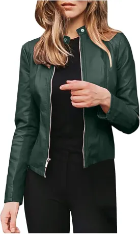 Women's Winter Leather Jackets Faux Motorcycle Moto Biker Coat Short Quilted Lightweight Vegan Pu Outerwear