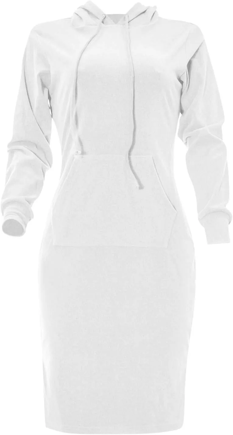 XUETON Womens Solid Color Casual Long Sleeve Pockets Hoodie Dress Tunic Sweatshirt
