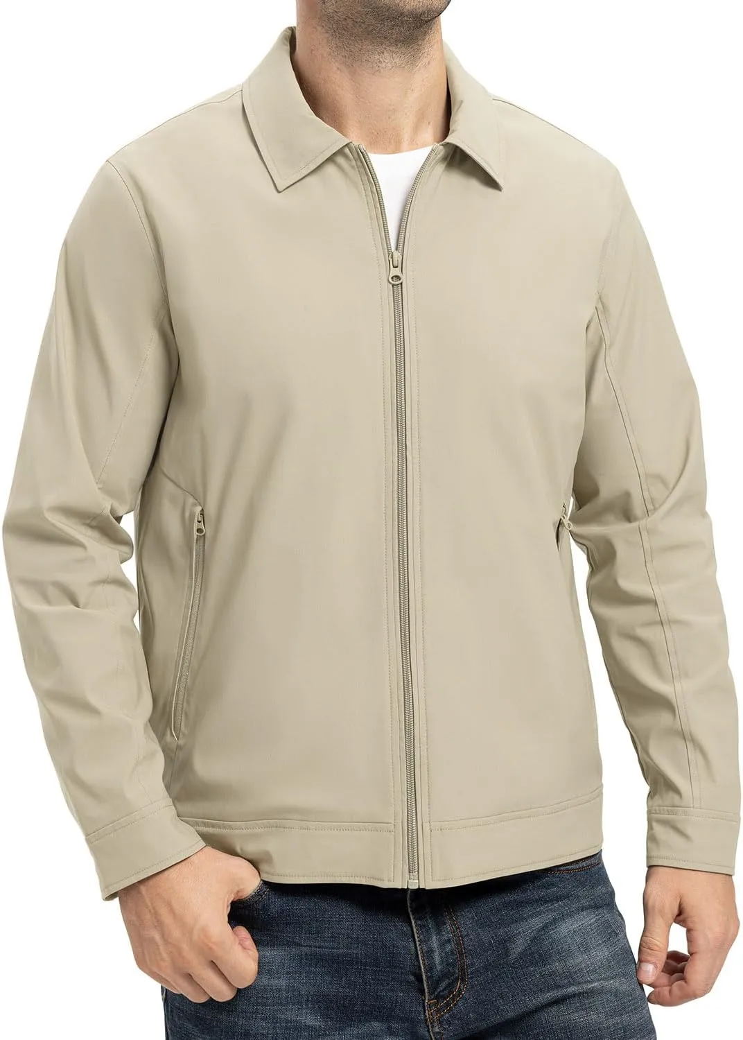 YSENTO Men's Light Jackets Lightweight Bomber Jackets Collared Work Golf Windbreakers with Zip Pockets
