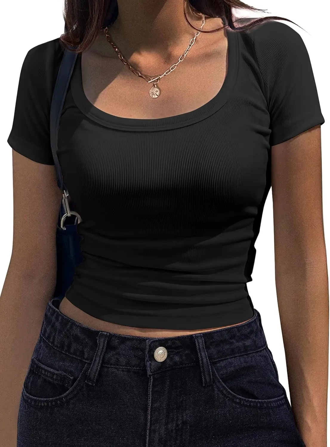 Zeagoo Women's Short Sleeve T Shirts Casual Summer Basic Scoop Neck Slim Fit Rib Knit Business Work Tee Tops